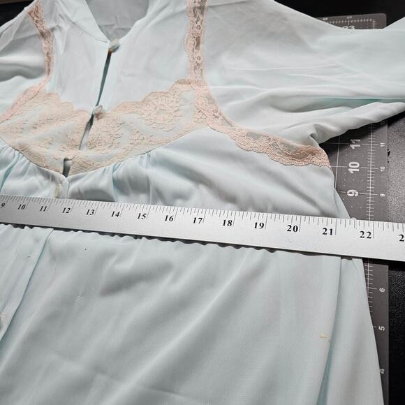 Vintage Lace Robe Womens Size Large 80s Pastel Blue Satin Cottage Romantic Retro - Picture 11 of 11